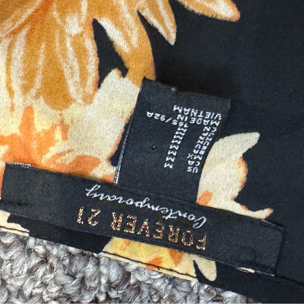 Forever 21 Black Floral Wrap Crop Top with Yellow and Cream Flowers - Picture 5 of 7